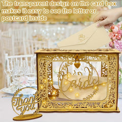Golden Wedding Card Box with Clear Window and String Light