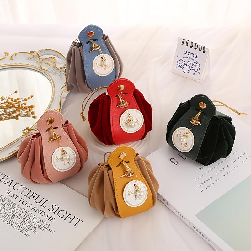 Velvet Gift Bags Round Bottom Drawstring Pouch Pearl Charm Jewelry Organizer