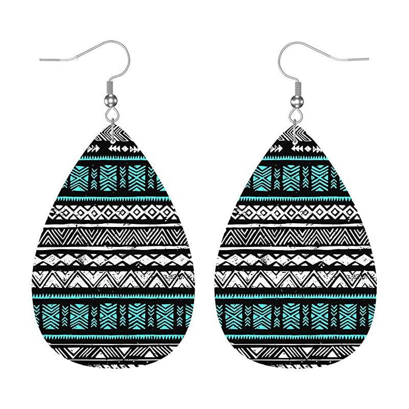 Double Sided Printing PU Leather Drop Earrings Christmas Birthday Earrings