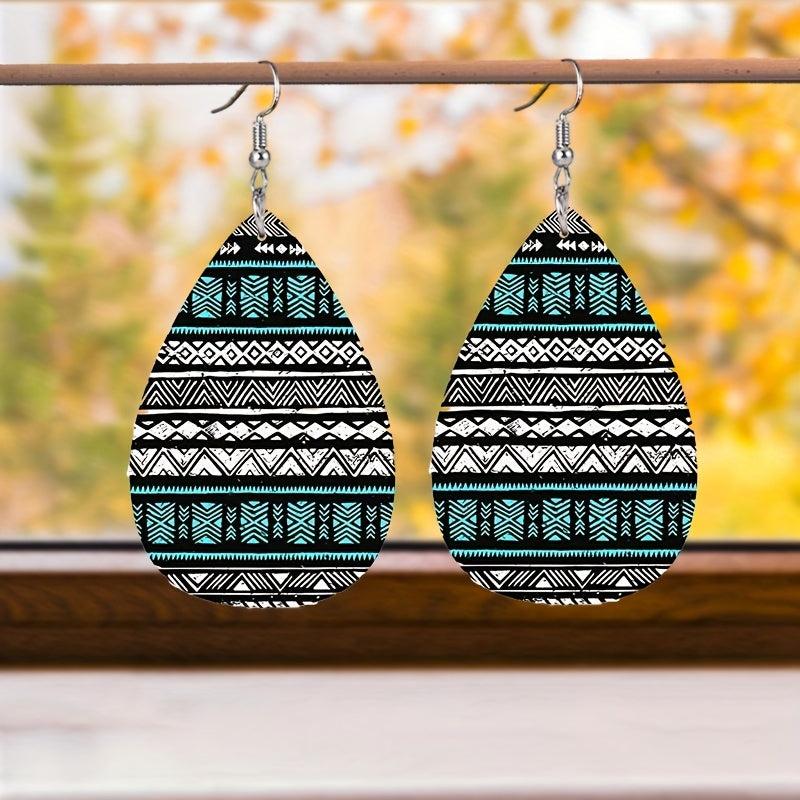 Double Sided Printing PU Leather Drop Earrings Christmas Birthday Earrings