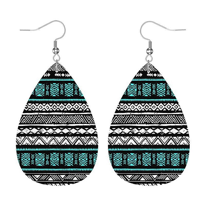 Double Sided Printing PU Leather Drop Earrings Christmas Birthday Earrings