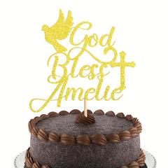 Personalized Glitter God Bless Cake Topper