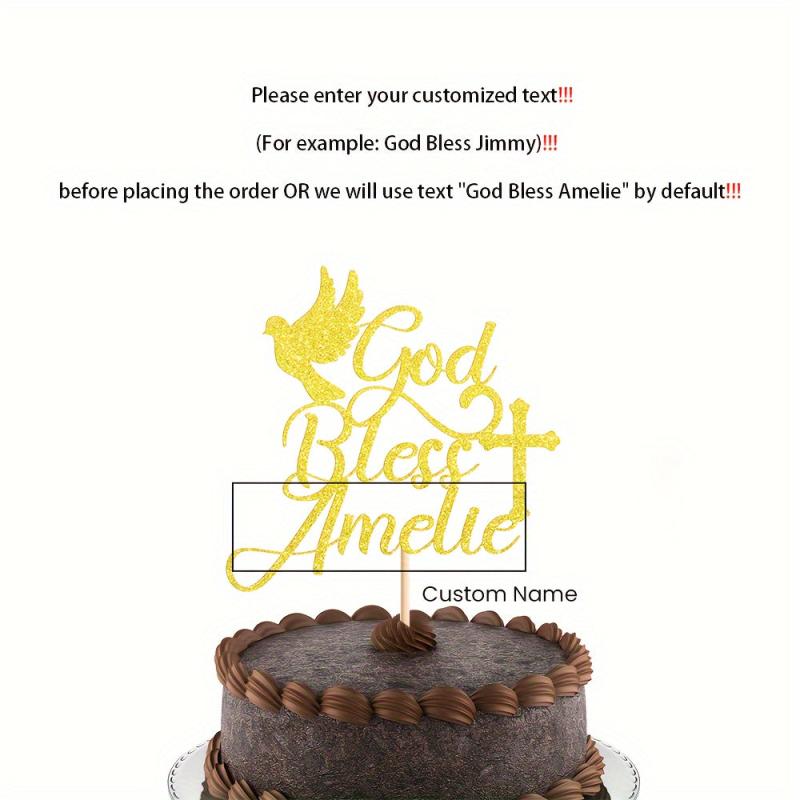 Personalized Glitter God Bless Cake Topper
