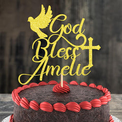Personalized Glitter God Bless Cake Topper
