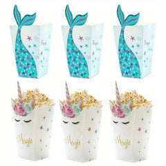 12pcs Unicorn Party Popcorn Box Mermaid Tail Paper Boxes Candy Cookies Bag