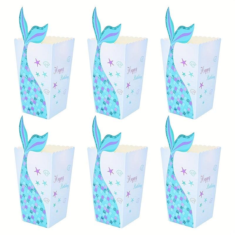 12pcs Unicorn Party Popcorn Box Mermaid Tail Paper Boxes Candy Cookies Bag