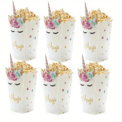 12pcs Unicorn Party Popcorn Box Mermaid Tail Paper Boxes Candy Cookies Bag