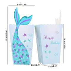 12pcs Unicorn Party Popcorn Box Mermaid Tail Paper Boxes Candy Cookies Bag