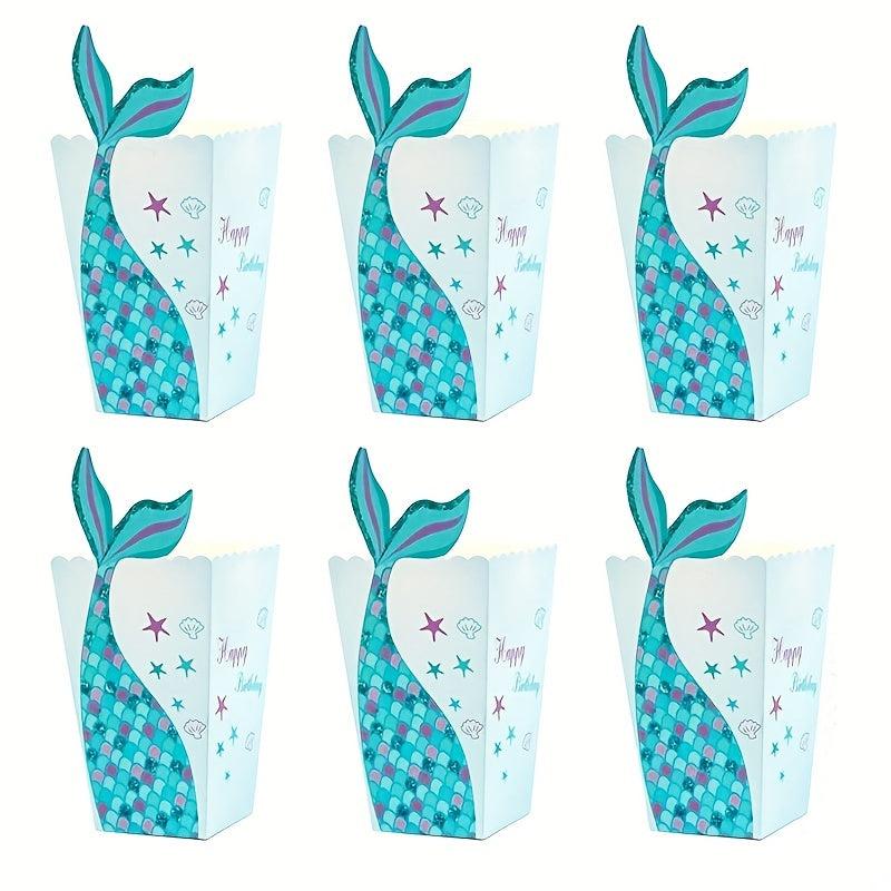 12pcs Unicorn Party Popcorn Box Mermaid Tail Paper Boxes Candy Cookies Bag