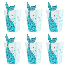 12pcs Unicorn Party Popcorn Box Mermaid Tail Paper Boxes Candy Cookies Bag