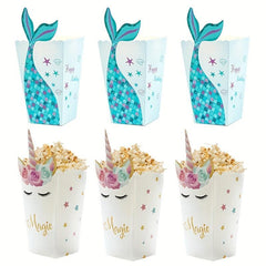 12pcs Unicorn Party Popcorn Box Mermaid Tail Paper Boxes Candy Cookies Bag