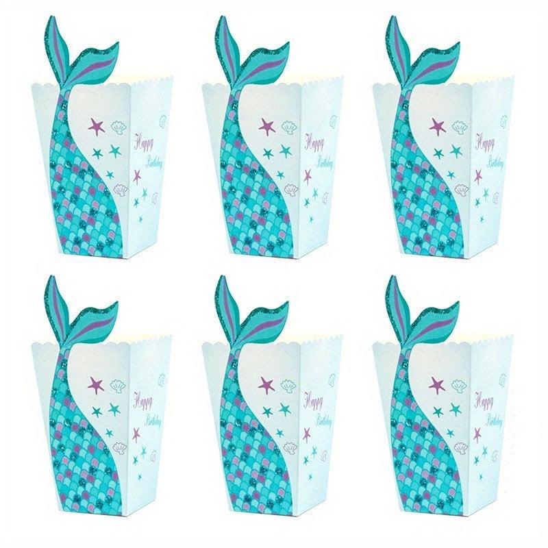 12pcs Unicorn Party Popcorn Box Mermaid Tail Paper Boxes Candy Cookies Bag