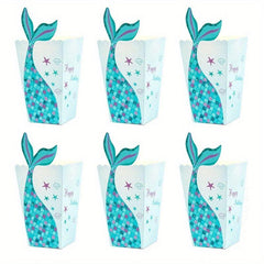12pcs Unicorn Party Popcorn Box Mermaid Tail Paper Boxes Candy Cookies Bag