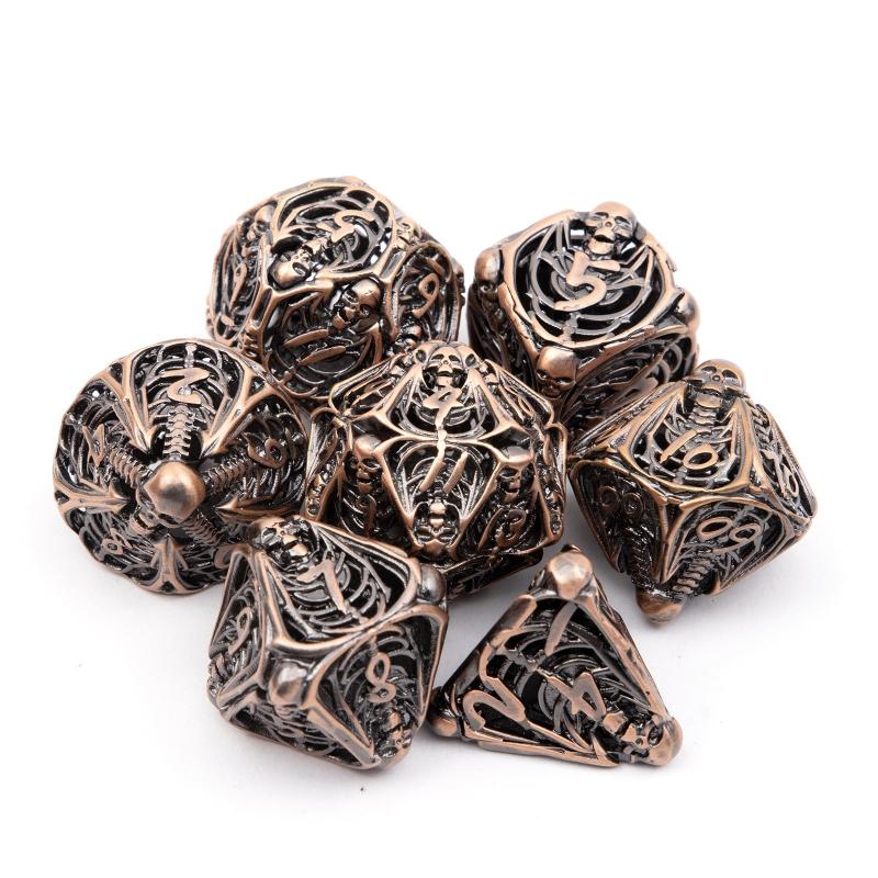 7pcs Coppery Skull Metal Dice Set for RPG Board Games