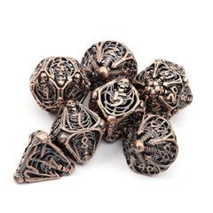 7pcs Coppery Skull Metal Dice Set for RPG Board Games