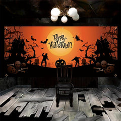 Happy Halloween Garage Banner Scary Skull Pumpkin Pattern