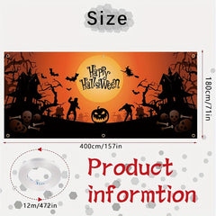 Happy Halloween Garage Banner Scary Skull Pumpkin Pattern