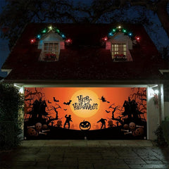 Happy Halloween Garage Banner Scary Skull Pumpkin Pattern