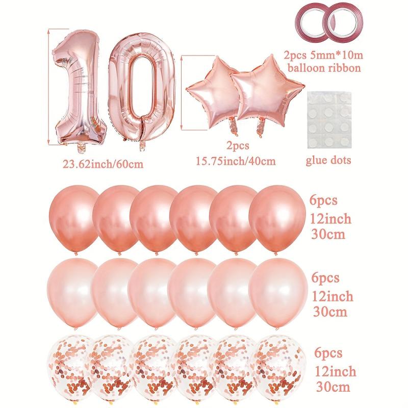 25pcs Rose Golden Mixed Balloons 10th Birthday Party Decorations
