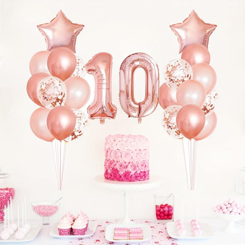 25pcs Rose Golden Mixed Balloons 10th Birthday Party Decorations