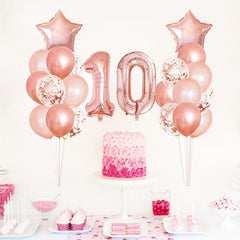 25pcs Rose Golden Mixed Balloons 10th Birthday Party Decorations