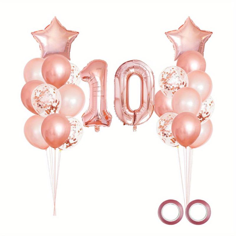 25pcs Rose Golden Mixed Balloons 10th Birthday Party Decorations