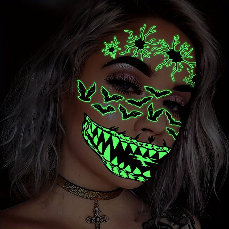 Halloween Luminous Facial Tattoo Sticker Decoration Gift For Women Men