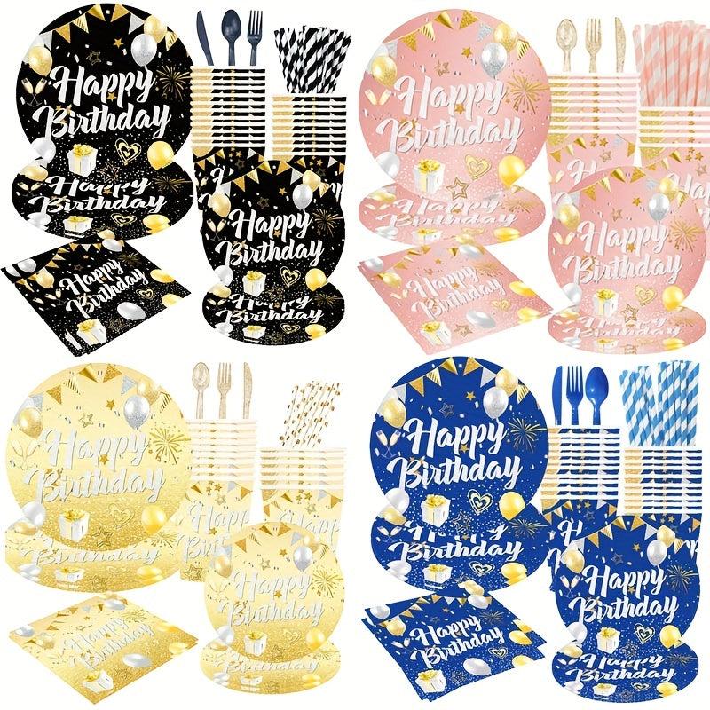 Rose Golden Party Supplies Set - Plates, Cups, Napkins, Tablecloths