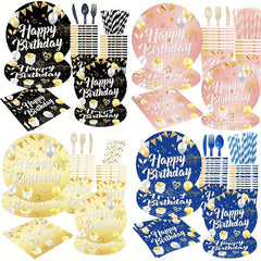 Rose Golden Party Supplies Set - Plates, Cups, Napkins, Tablecloths