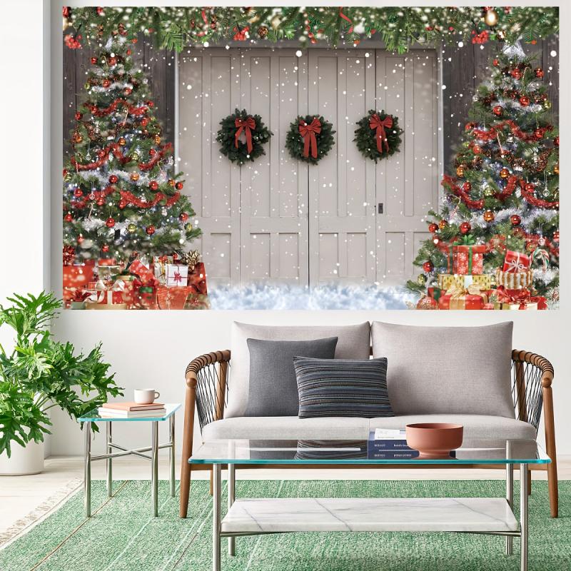 Xmas Photography Backdrop Rustic Barn Wood Door - Party Supplies