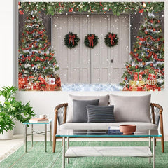 Xmas Photography Backdrop Rustic Barn Wood Door - Party Supplies