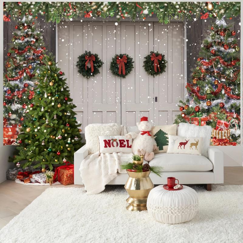 Xmas Photography Backdrop Rustic Barn Wood Door - Party Supplies
