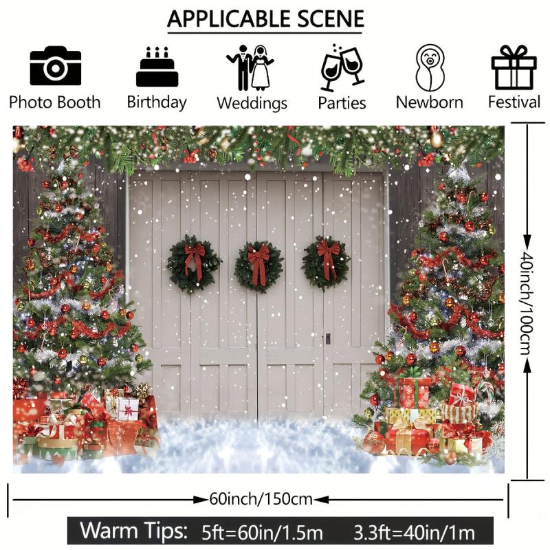 Xmas Photography Backdrop Rustic Barn Wood Door - Party Supplies