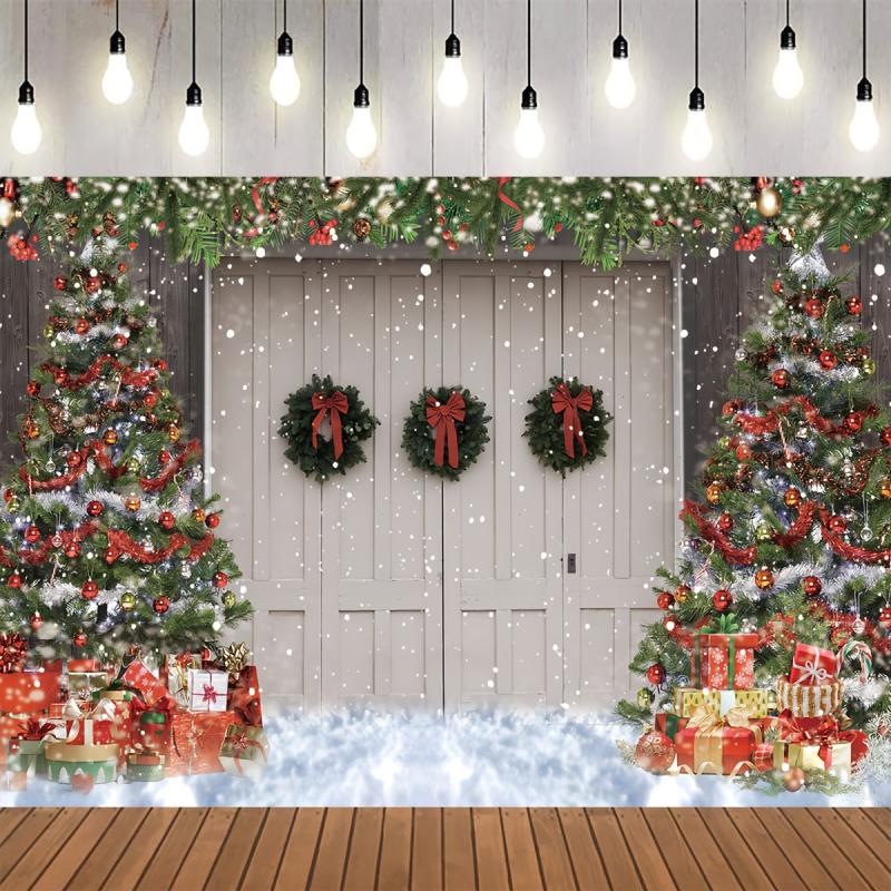 Xmas Photography Backdrop Rustic Barn Wood Door - Party Supplies