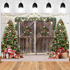 Winter Christmas Backdrop Xmas Photography Wood Door Christmas Party Decor