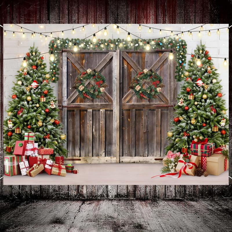 Winter Christmas Backdrop Xmas Photography Wood Door Christmas Party Decor