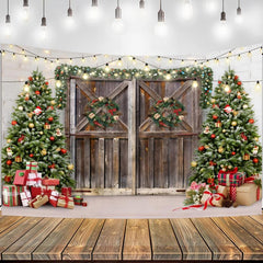 Winter Christmas Backdrop Xmas Photography Wood Door Christmas Party Decor