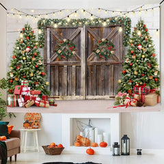 Winter Christmas Backdrop Xmas Photography Wood Door Christmas Party Decor
