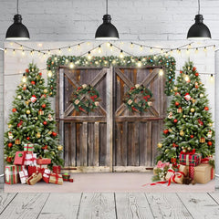 Winter Christmas Backdrop Xmas Photography Wood Door Christmas Party Decor