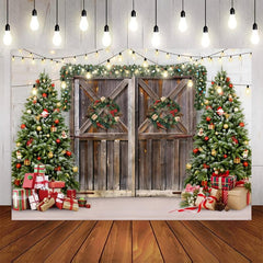Winter Christmas Backdrop Xmas Photography Wood Door Christmas Party Decor