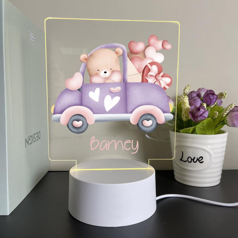 Custom Name Romantic Bear 3D Lamp Acrylic USB LED Night Lights 3 Colored Lamp