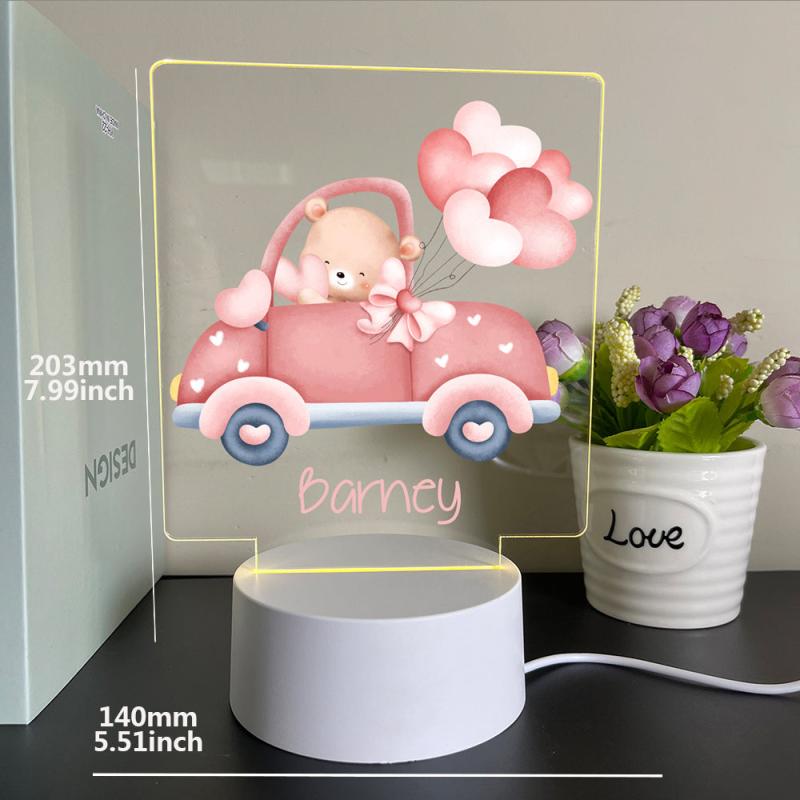 Custom Name Romantic Bear 3D Lamp Acrylic USB LED Night Lights 3 Colored Lamp