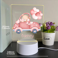 Custom Name Romantic Bear 3D Lamp Acrylic USB LED Night Lights 3 Colored Lamp