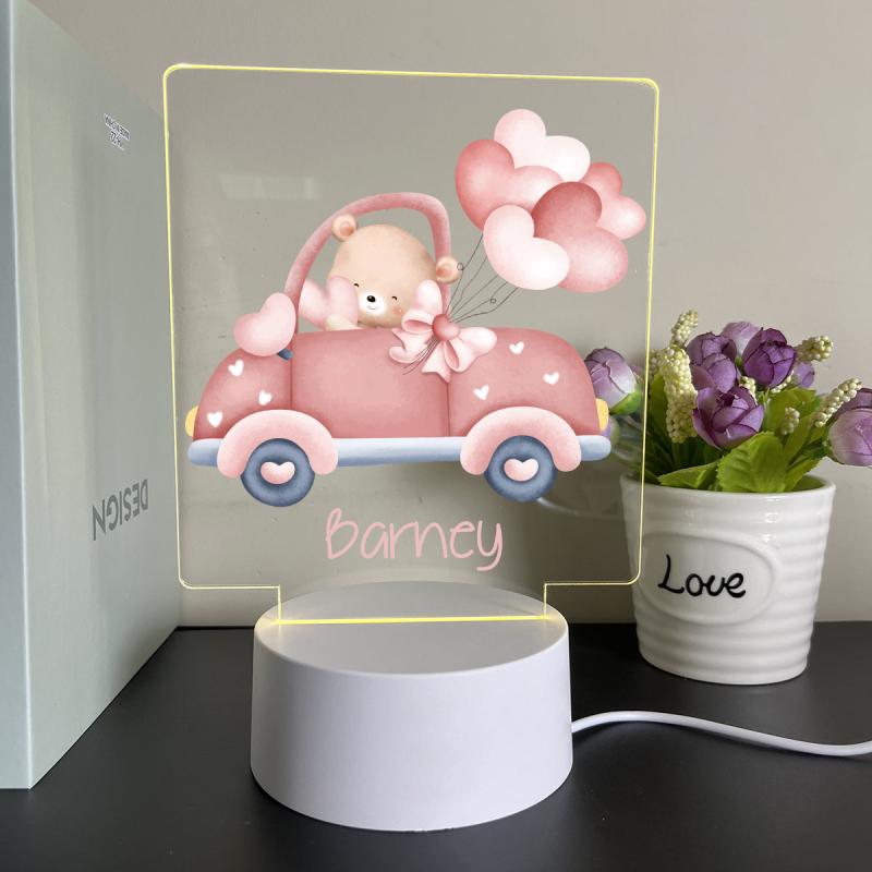 Custom Name Romantic Bear 3D Lamp Acrylic USB LED Night Lights 3 Colored Lamp