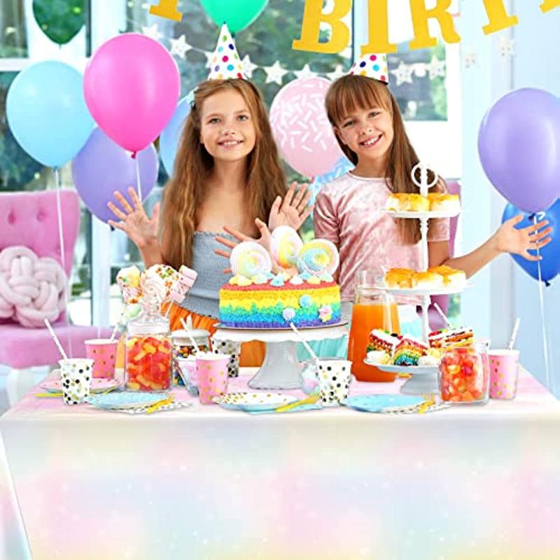 3pcs Pastel Rainbow Tablecloths Disposable Waterproof Plastic Table Cover