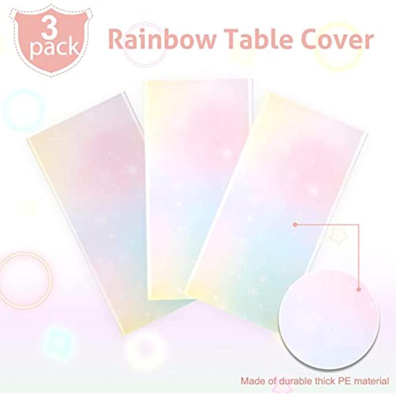 3pcs Pastel Rainbow Tablecloths Disposable Waterproof Plastic Table Cover
