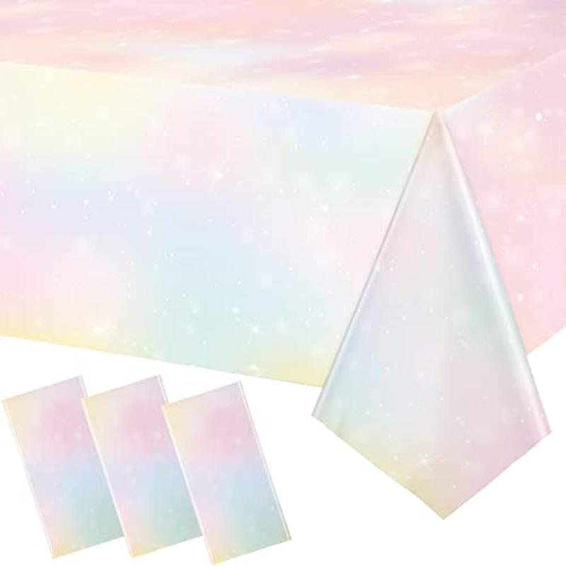 3pcs Pastel Rainbow Tablecloths Disposable Waterproof Plastic Table Cover