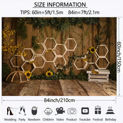 Boho Bee Sunflower Backdrop Rustic Branch Wooden Background Photography