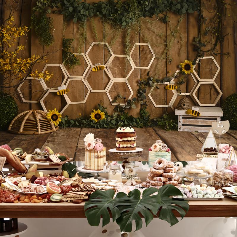 Boho Bee Sunflower Backdrop Rustic Branch Wooden Background Photography