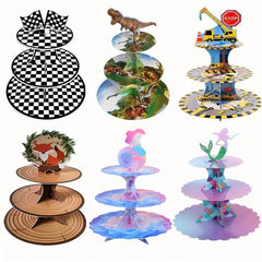 3 Tier Racing Car Cupcake Stand Construction Dessert Tower
